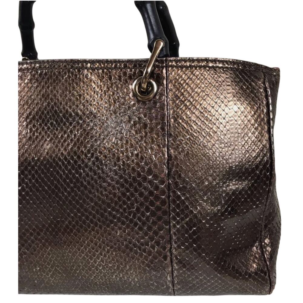 Gucci Bamboo Shopper Tote Bag Bronze-Toned Python Skin Black Bamboo Handle EUC - Picture 4 of 14